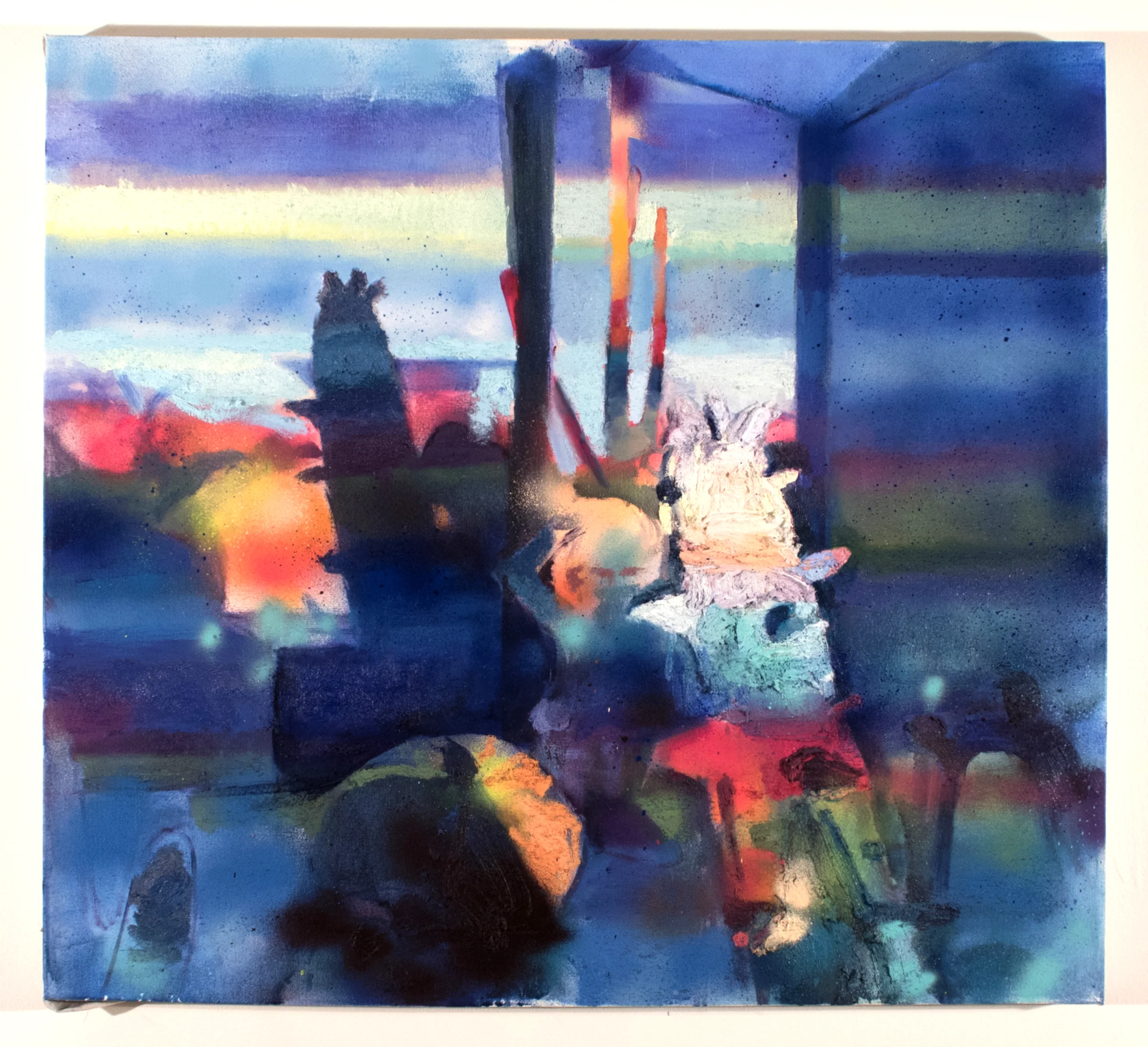 Untitled, 2018, Oil and spray paint on canvas, 39 x 28 in