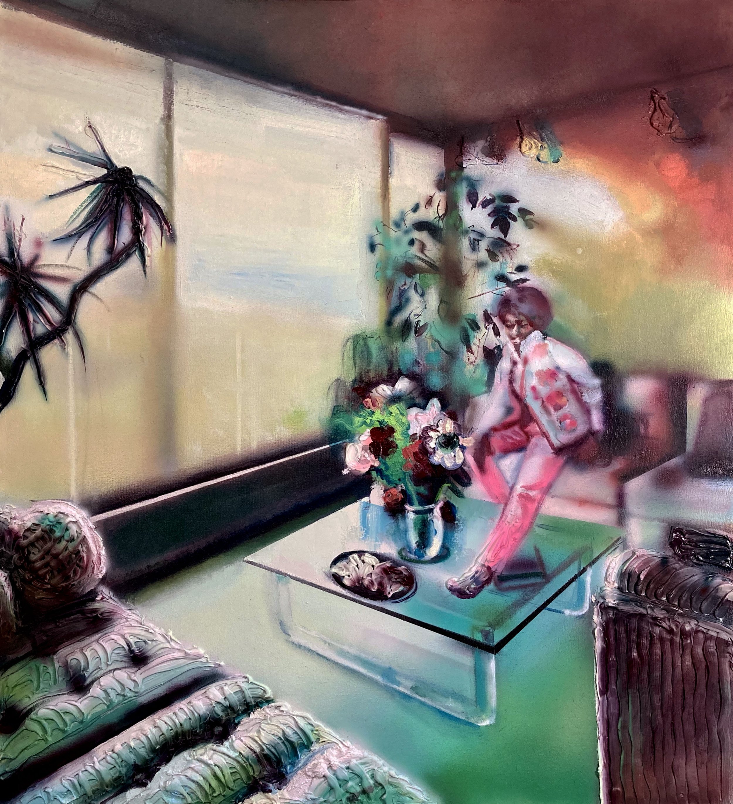   The Flowers , 2022, Acrylic, oil and caulk on canvas, 36 x 40 in 