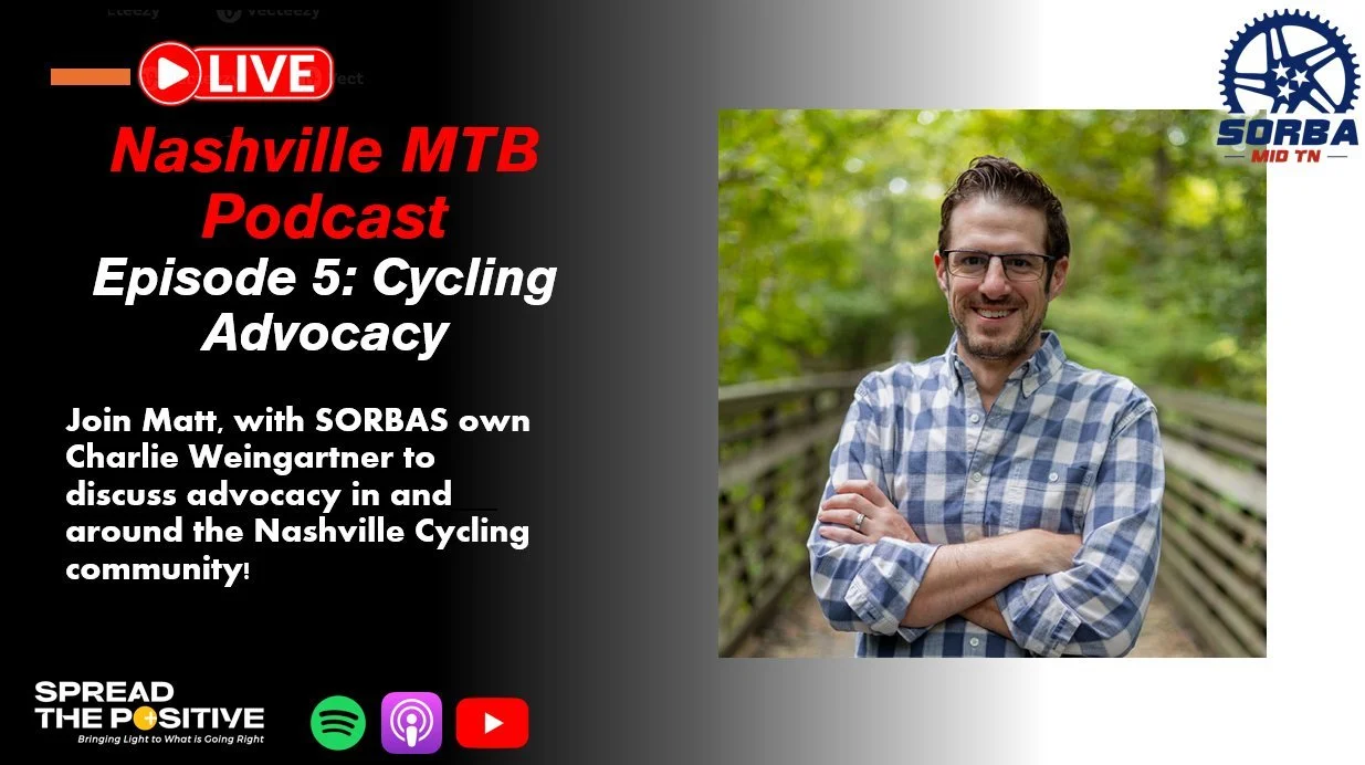Join Matt, with SORBAs own Charlie Weingartner to discuss advocacy in and around the Nashville cycling Community.  Charlie is our current Advocacy Officer and also runs the popular Middle TN Cycling community and website!