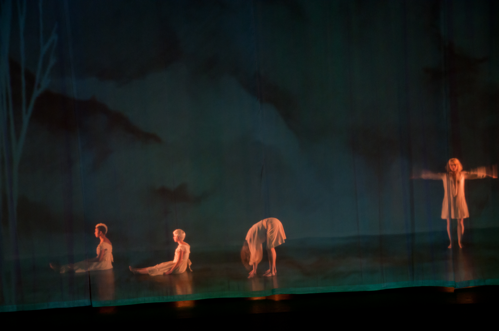 Four dancers on stage in Doctor Faustus Lights the Lights