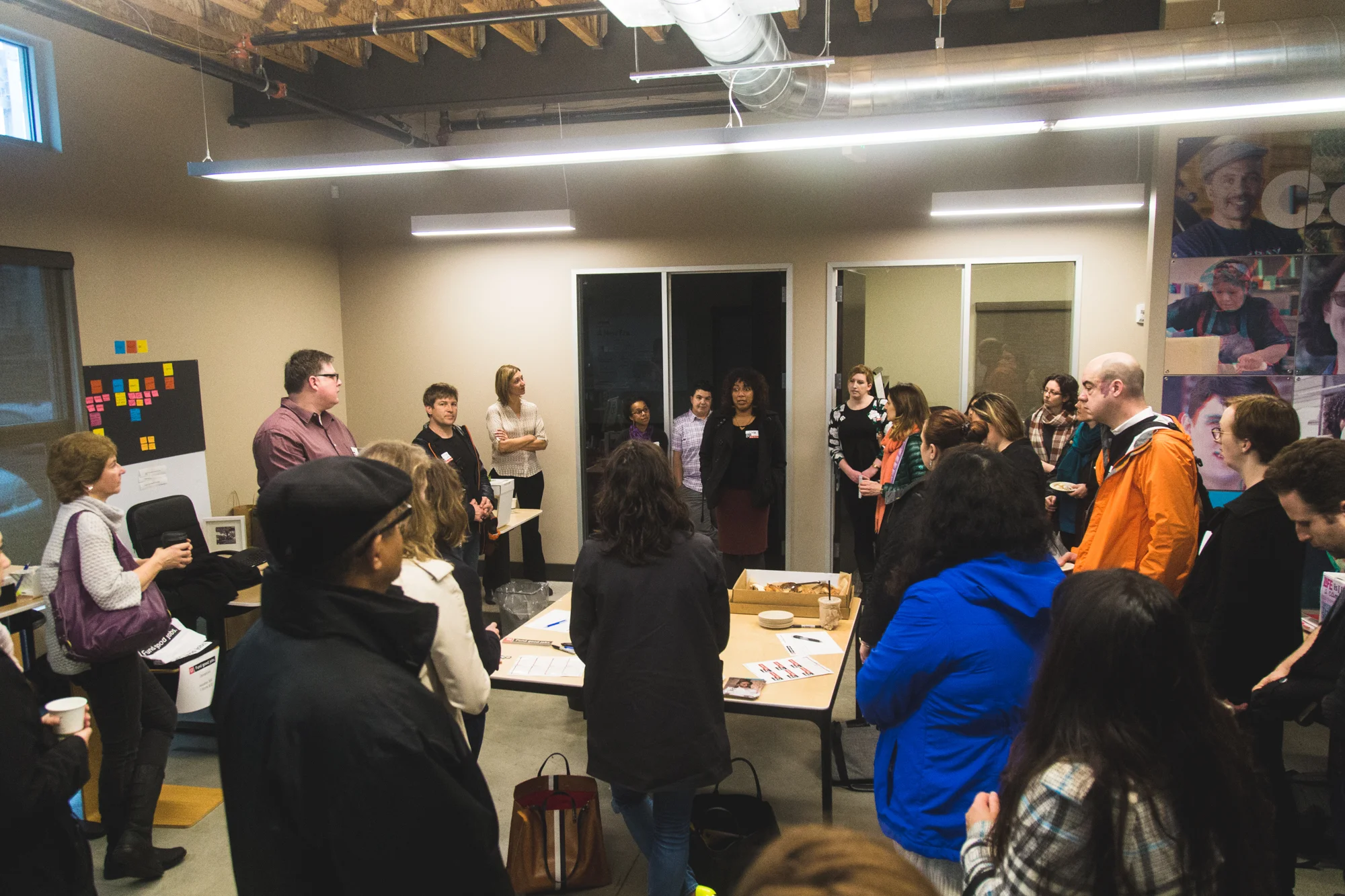 NewCo attendees gather at ICA Fund Good Jobs headquarters in Downtown Oakland.