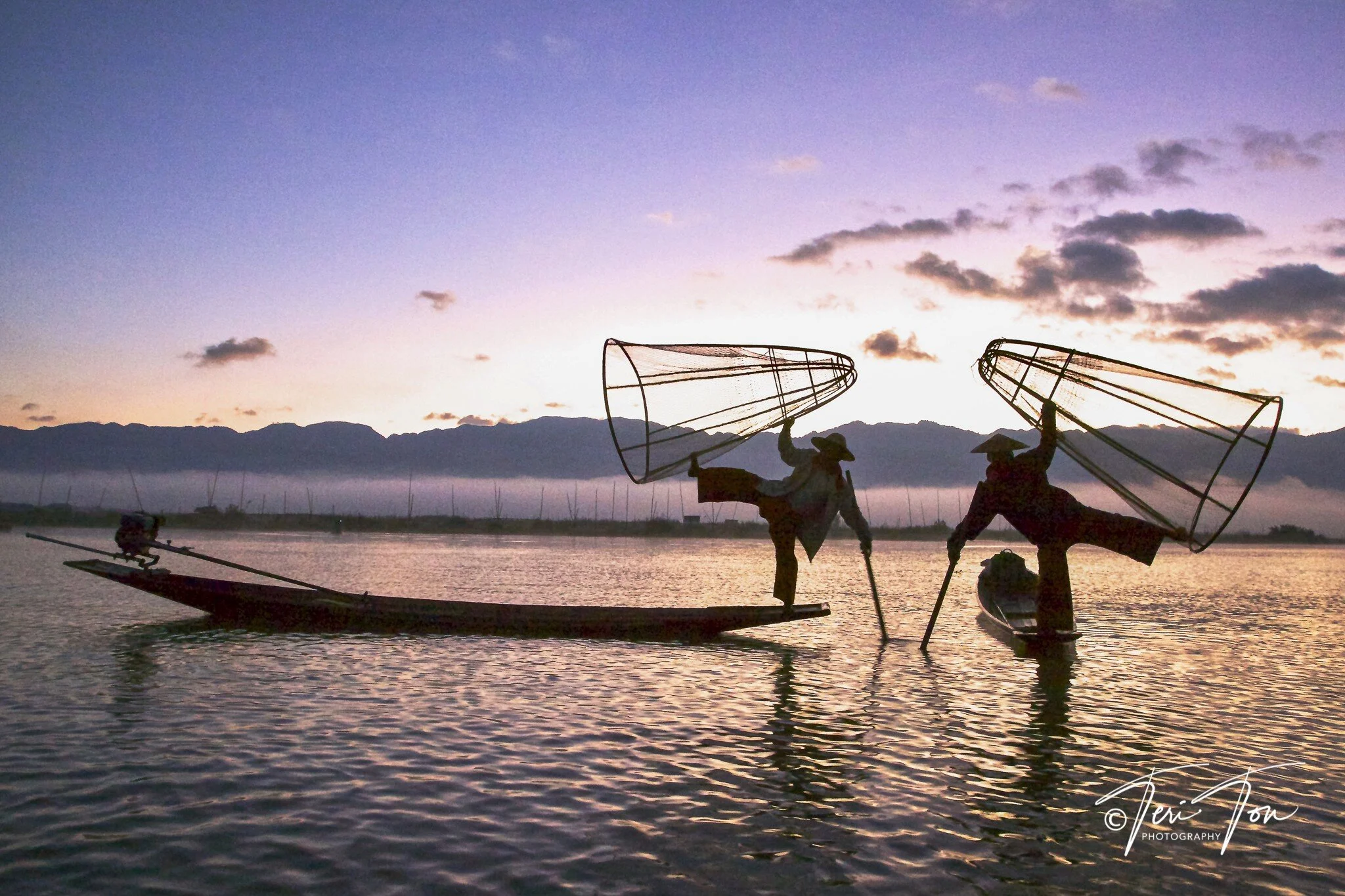 Dancing Fishermen in Inle Lake at Sunrise