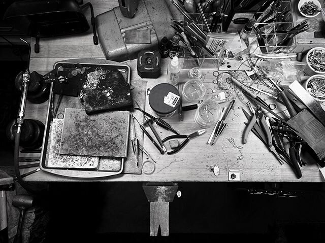 The bench at the end of last weekend vs. today.  Phase one of cleaning up and minimizing the studio mess. Torch, enamel kiln and soldering station are all packed away. This is the room I began my metalsmithing journey in. It&rsquo;s a strange feeling