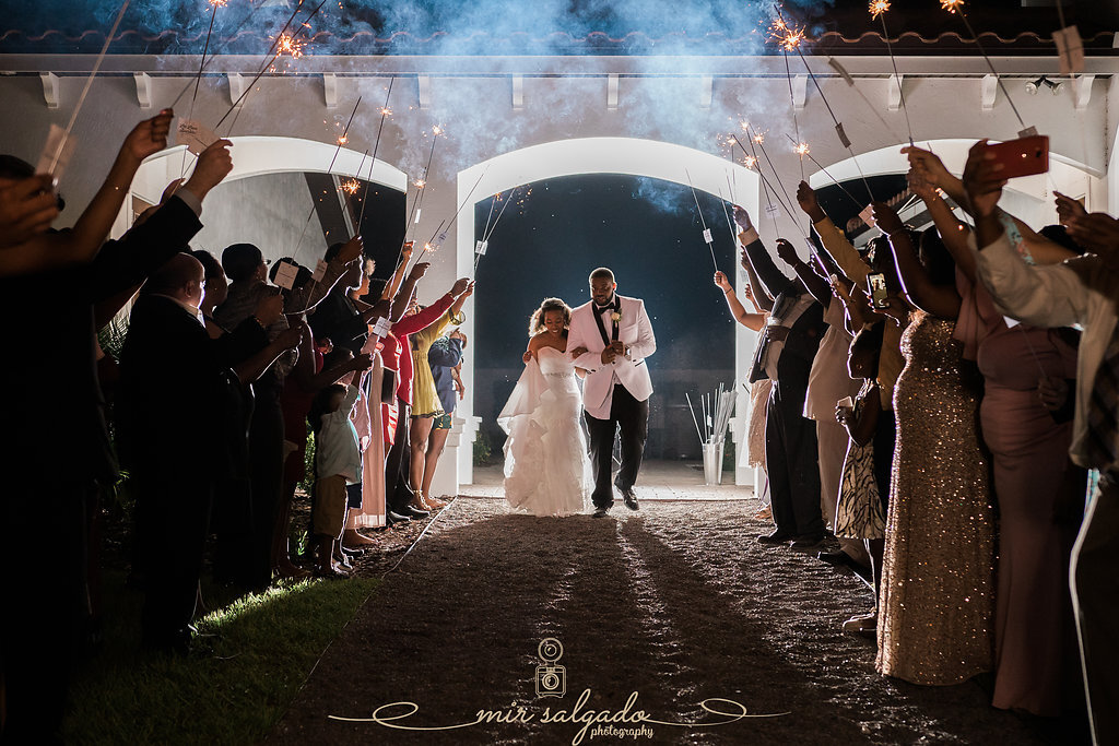 bride-and-groom-send-off, bride-and-groom-sparklers, sparklers, sparkler-exit