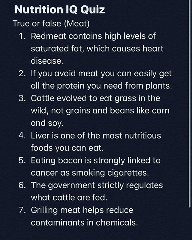 🚨Nutrition IQ Quiz! 
True or False(Meat)
Let&rsquo;s see what you come up with!? 🤔 
#Nutrition #Medicine #Exercise #Fitness #Health 🚨Play to win