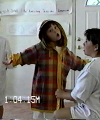 Danielle at 5-years-old playing Joseph in a home production of Joseph and the Technicolor Dreamcoat .