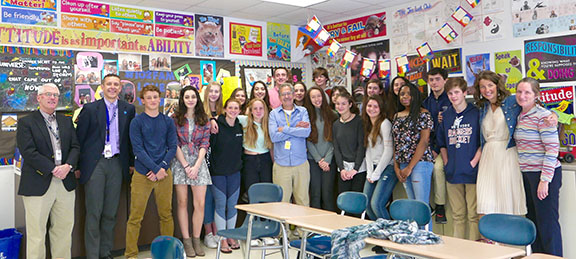 1st class (with Principal John Buckey, School Superintendent Michael Cozart, Teacher Liz Reinemo, and Librarian Maggie Sullivan