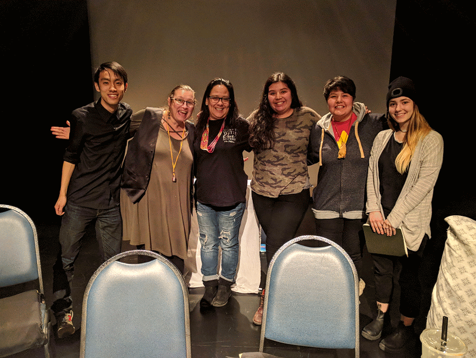 Kevin Matthew Wong, performer/creator Heather Majaury, facilitator/academic Amy Smoke, water protectors and Broadleaf collaborators Vanessa Gray and Lindsay Beze Gray, and Julia Howman at The Registry Theatre.