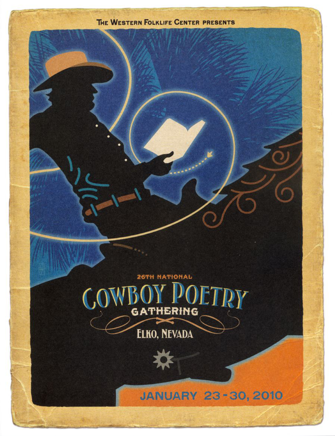 Program cover from the 26th National Cowboy Poetry Gathering in 2010. Artwork by Jim Harrison.