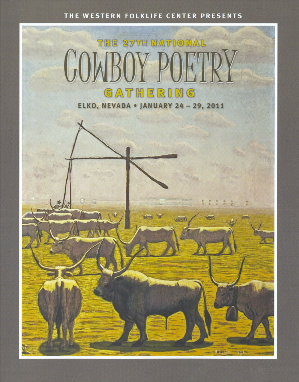 Program cover from the 27th National Cowboy Poetry Gathering in 2011. Artwork by Káplár Miklós.