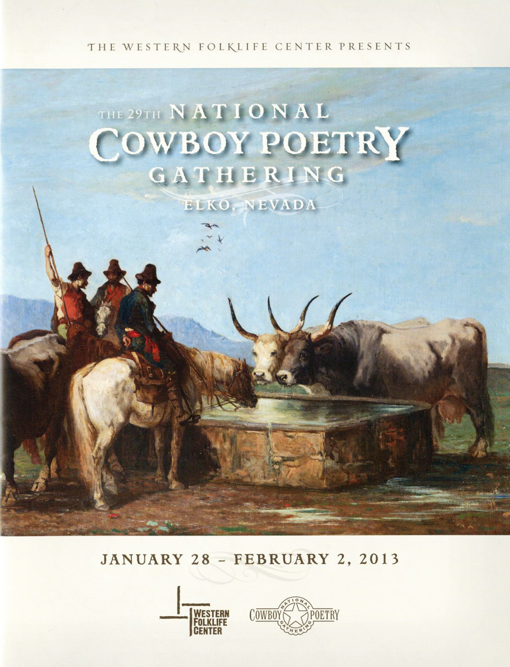 Program cover from the 29th National Cowboy Poetry Gathering In 2013. Artwork by Giuseppe Raggio.