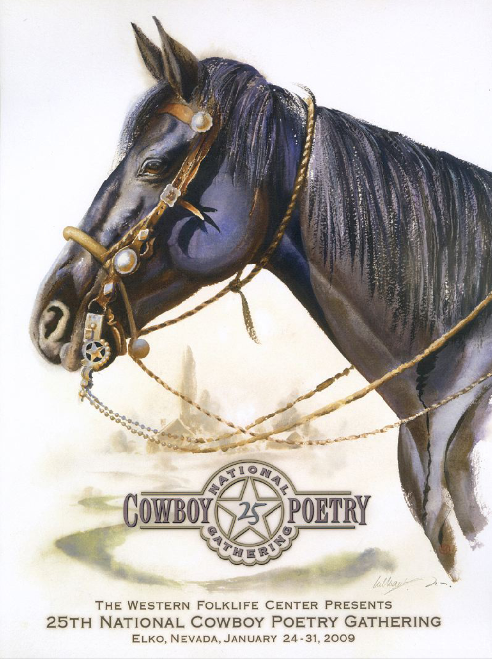 Program cover from the 25th National Cowboy Poetry Gathering in 2009. Artwork by William Matthews. 