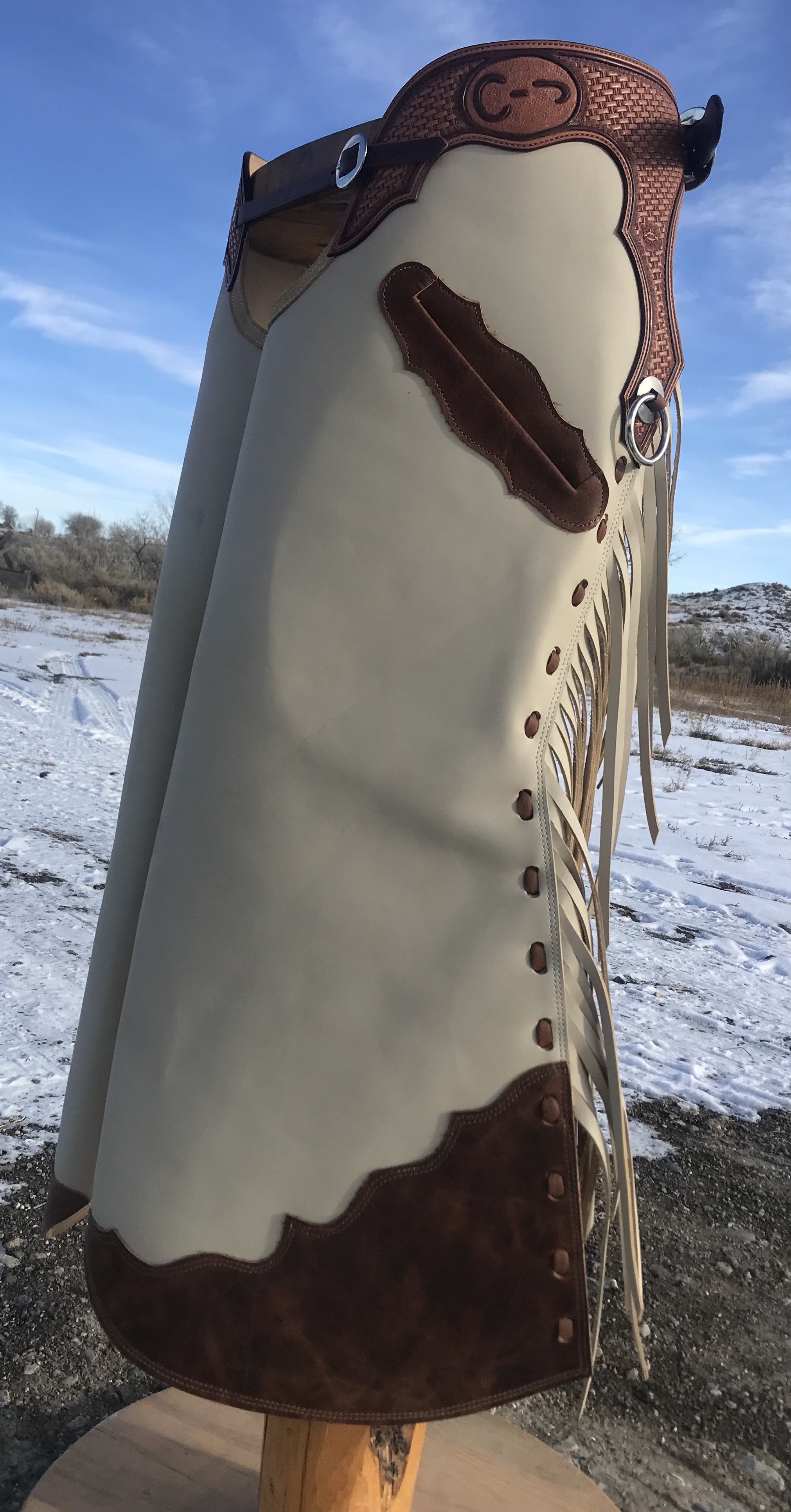 Chaps made at Cow Camp Saddlery. Photo courtesy Mark Barcus.