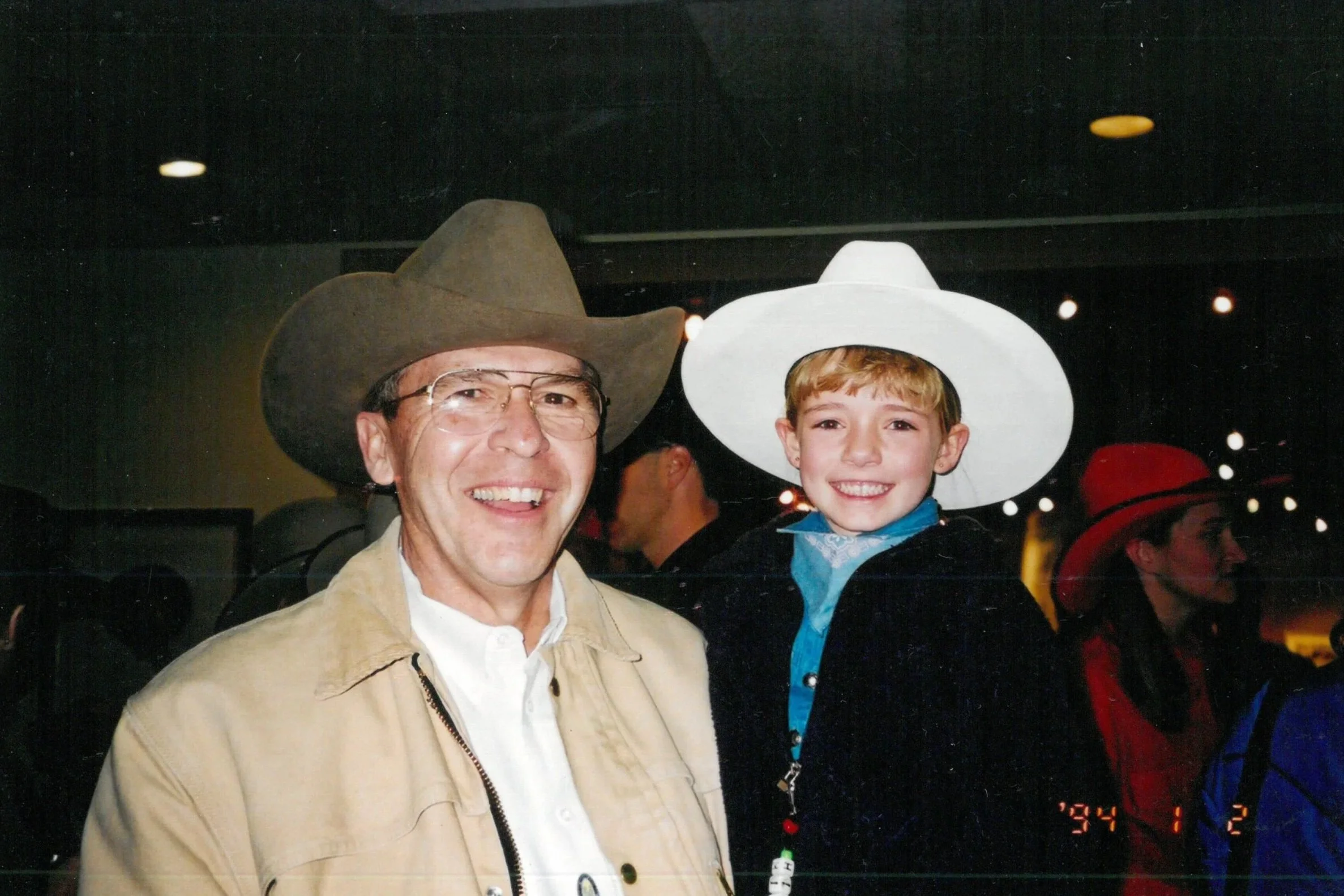 Callie with family friend Don Brewer at the Gathering in 2001