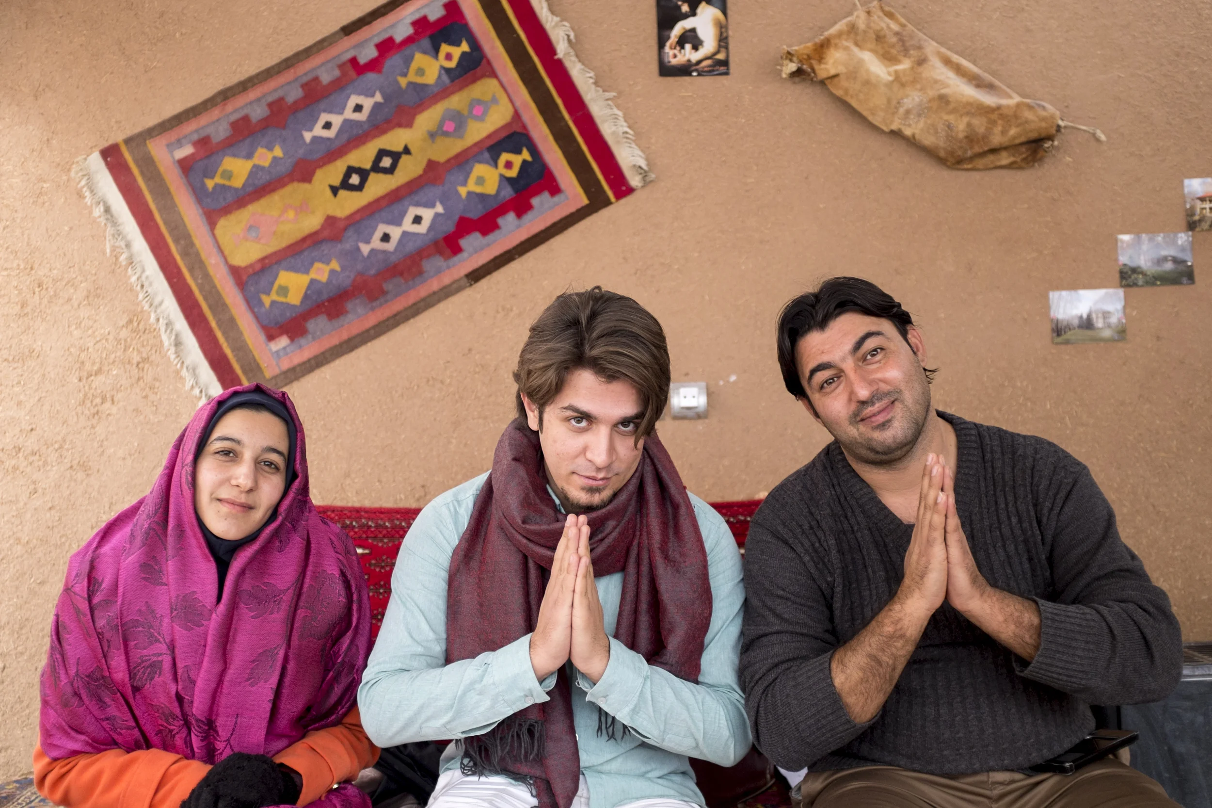 Tayebbeh, Farshad and Mohammad Rshidi, my first azizams in Iran, at the Kamalalmolk traditional guesthouse in Kashan in January 2015.