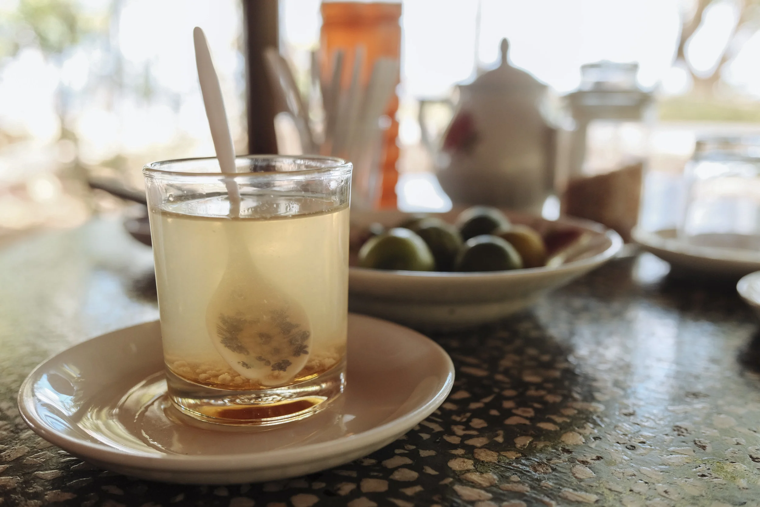 Honey tea with bee pollen straight from a garden on Unicorn Island