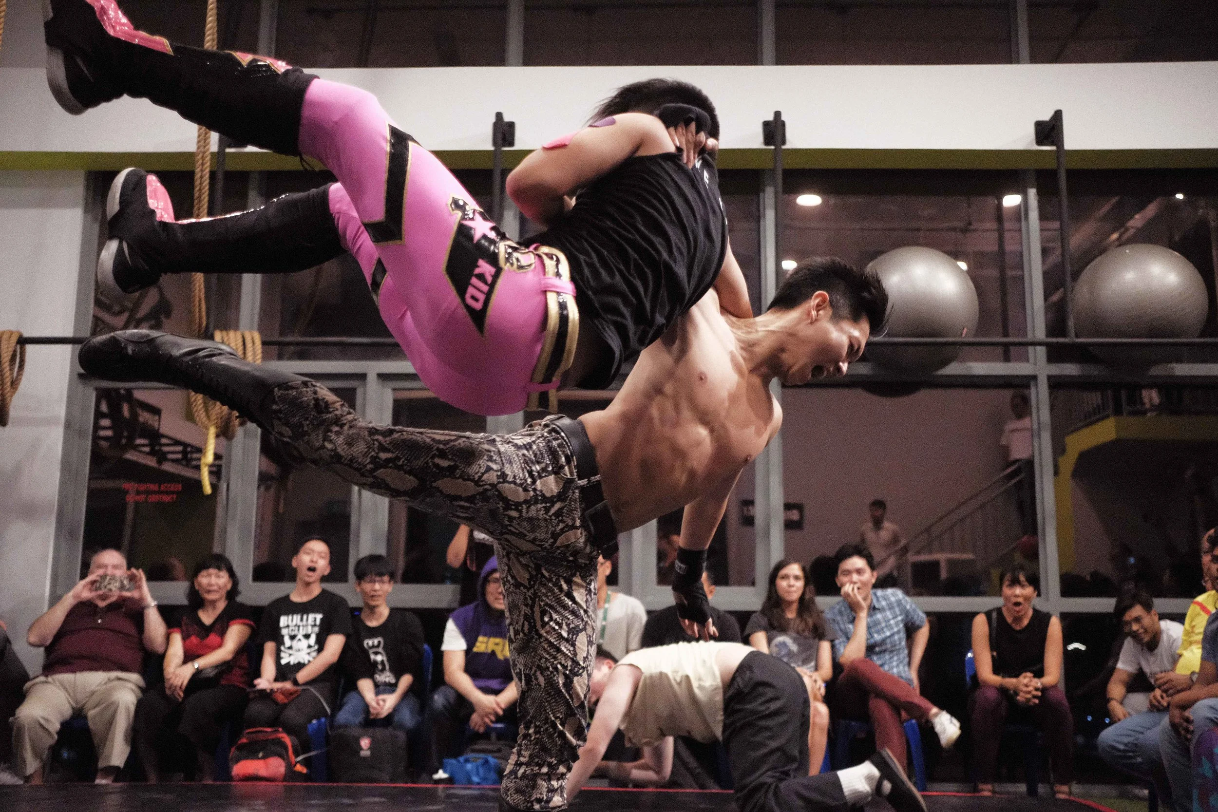 Photo: Marc Nair - Causeway Jam, 16 March 2018, Grapple MAX dojo. Dennis "The Ladykiller" H flooring his opponent in balletic style.