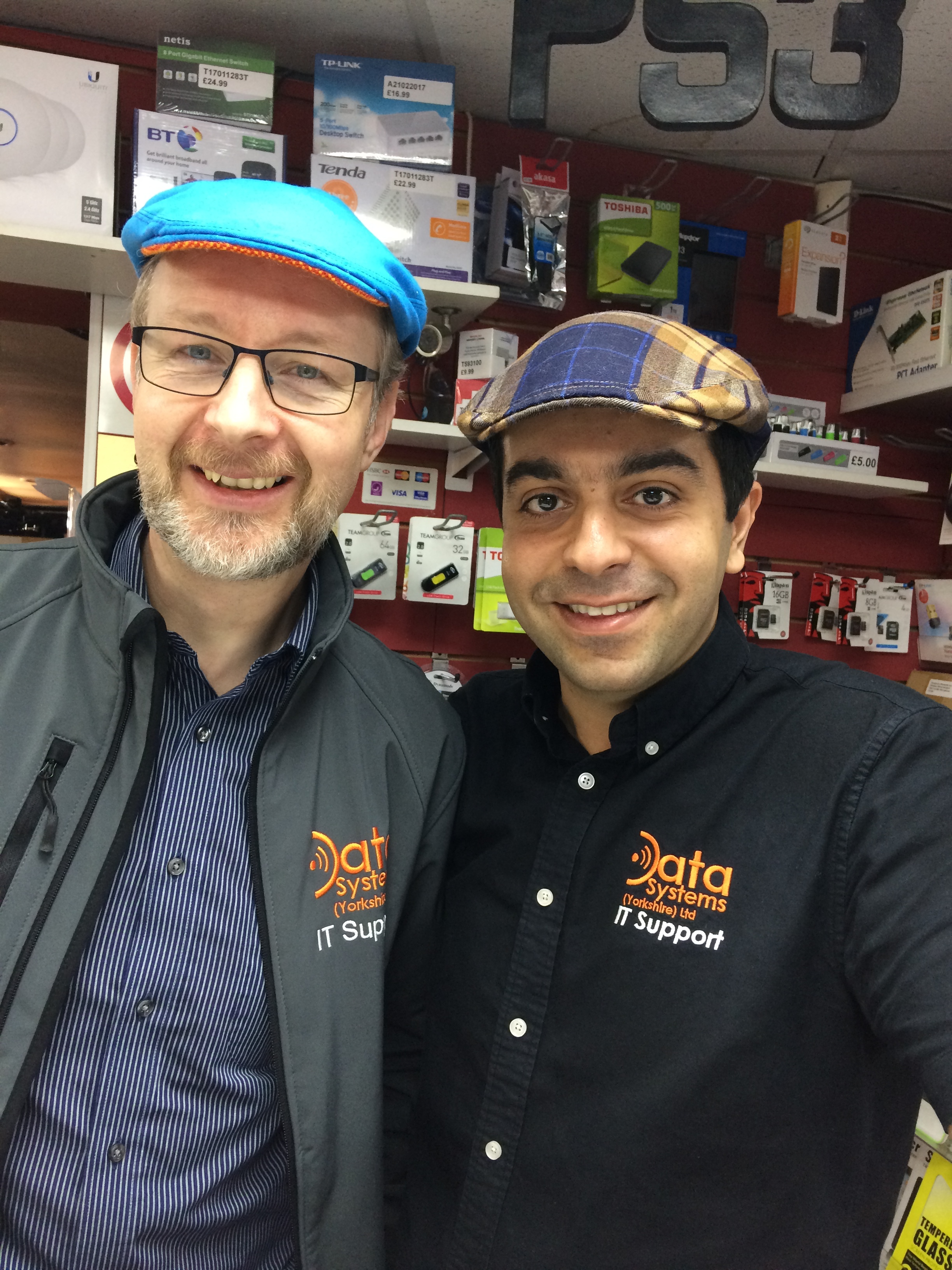The guys from Data Systems rocking their caps for Flat Cap Friday 