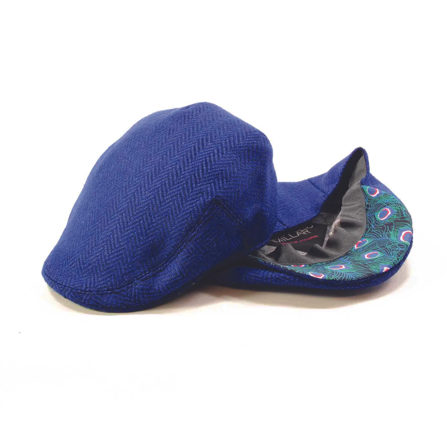 peacock blue herringbone flat cap british made kempadoo millar yorkshire headwear