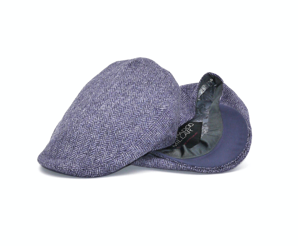 billie purple herringbone tweed flat cap british made headwear yorkshire