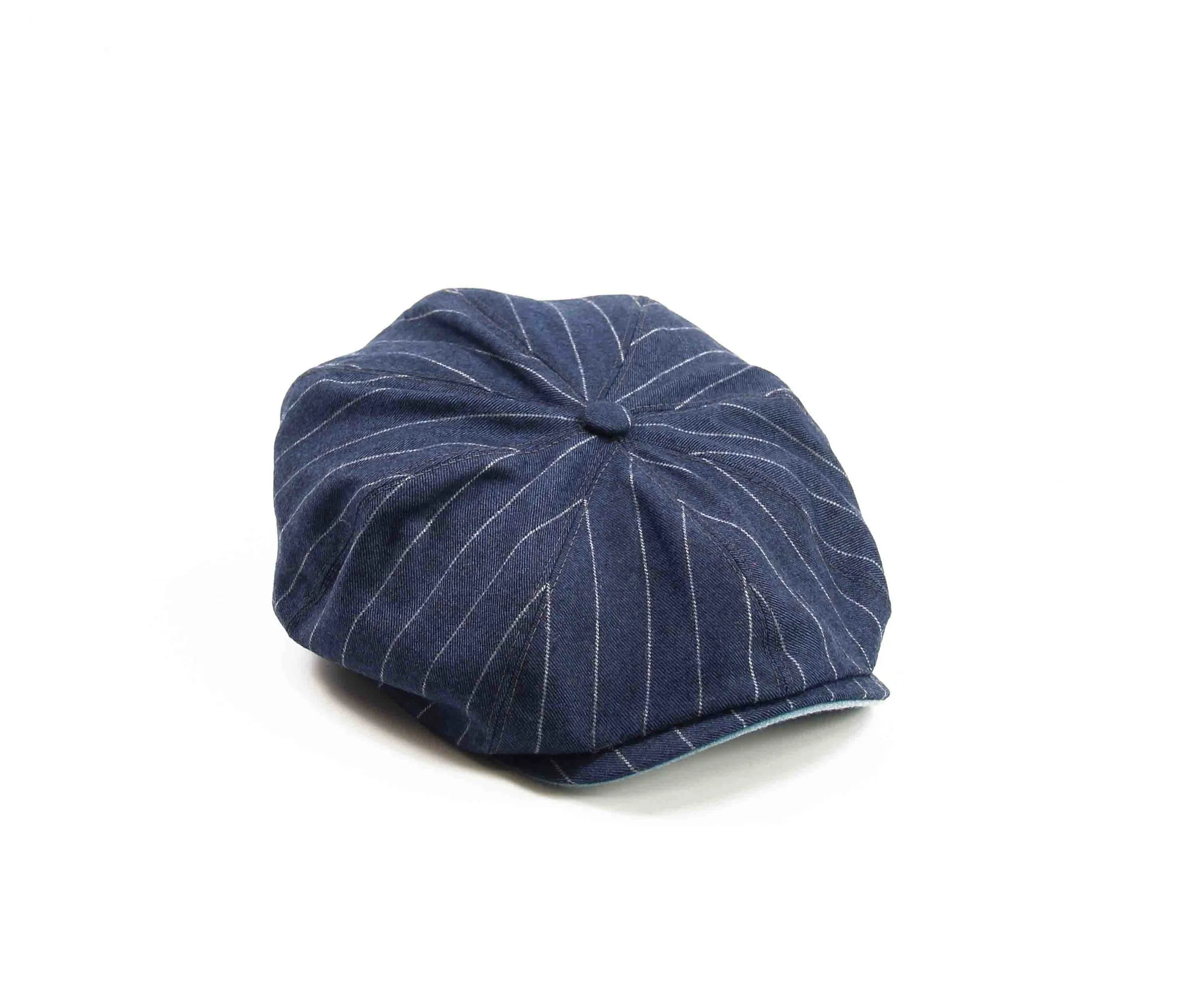 blue pinstripe baker boy cap yorkshire hat peaky blinder kempadoo millar