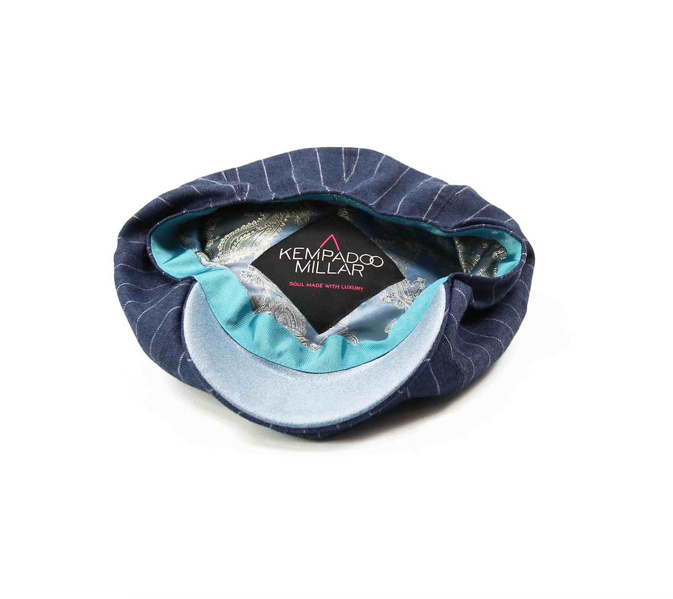 blue pinstripe baker boy cap yorkshire hat peaky blinder kempadoo millar