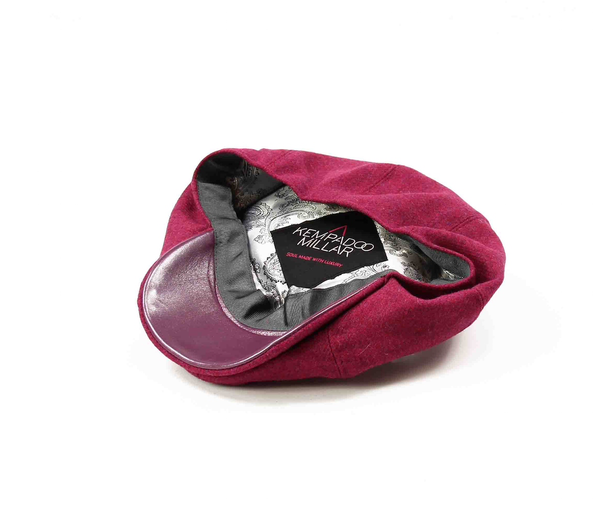 raspberry pink baker boy leather peak kempadoo millar british headwear yorkshire