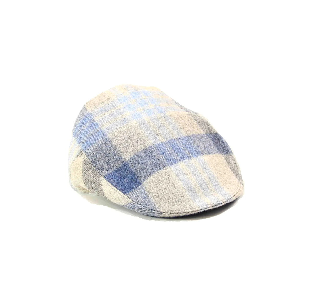 blue grey check yorkshire tweed flat cap kempadoo millar britishmade headwear