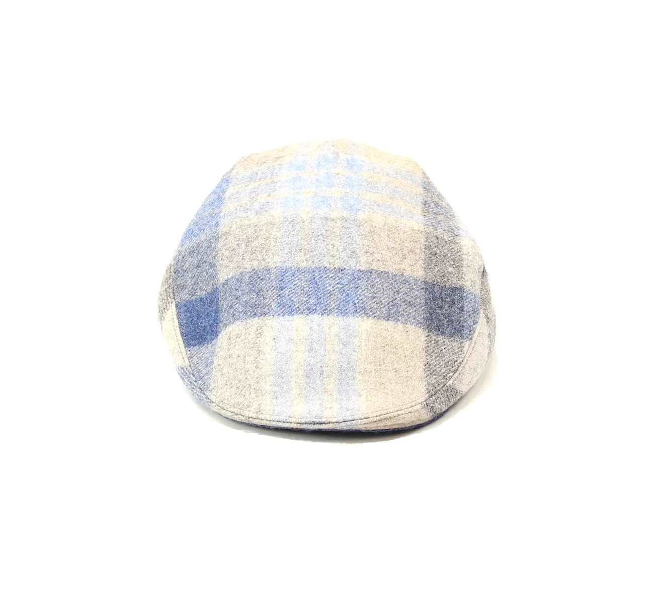 blue grey check yorkshire tweed flat cap kempadoo millar britishmade headwear