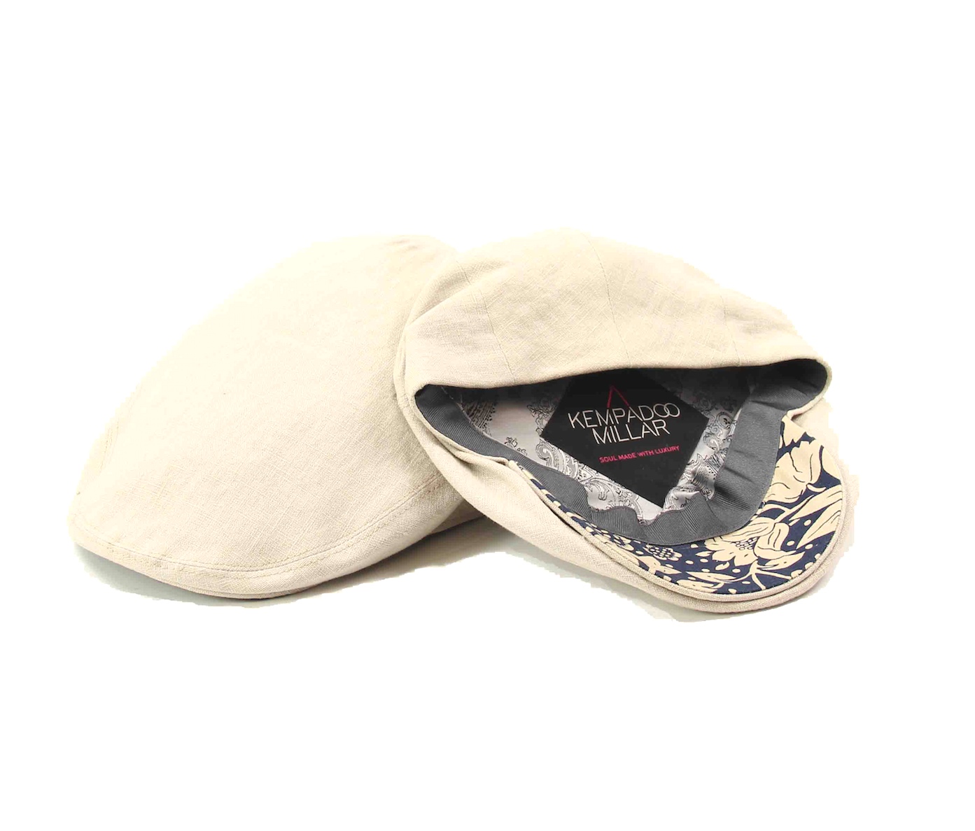 oatmeal linen summer flat cap liberty print british headwear kempadoo millar