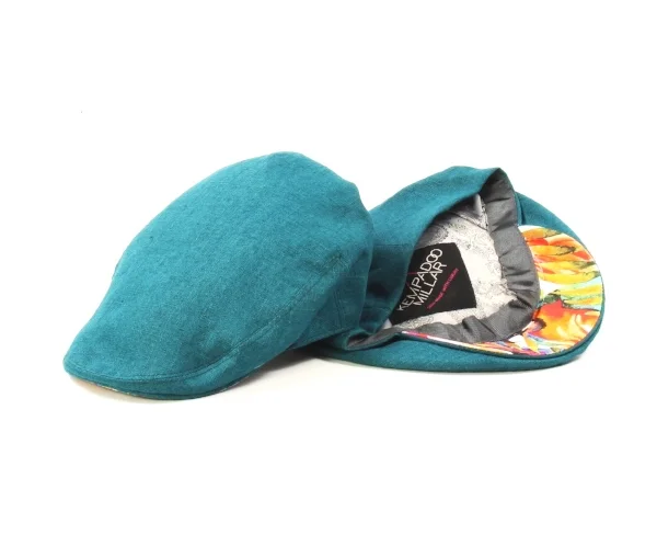 tobago teal linen flat cap summer weight kempadoo millar headwear british made