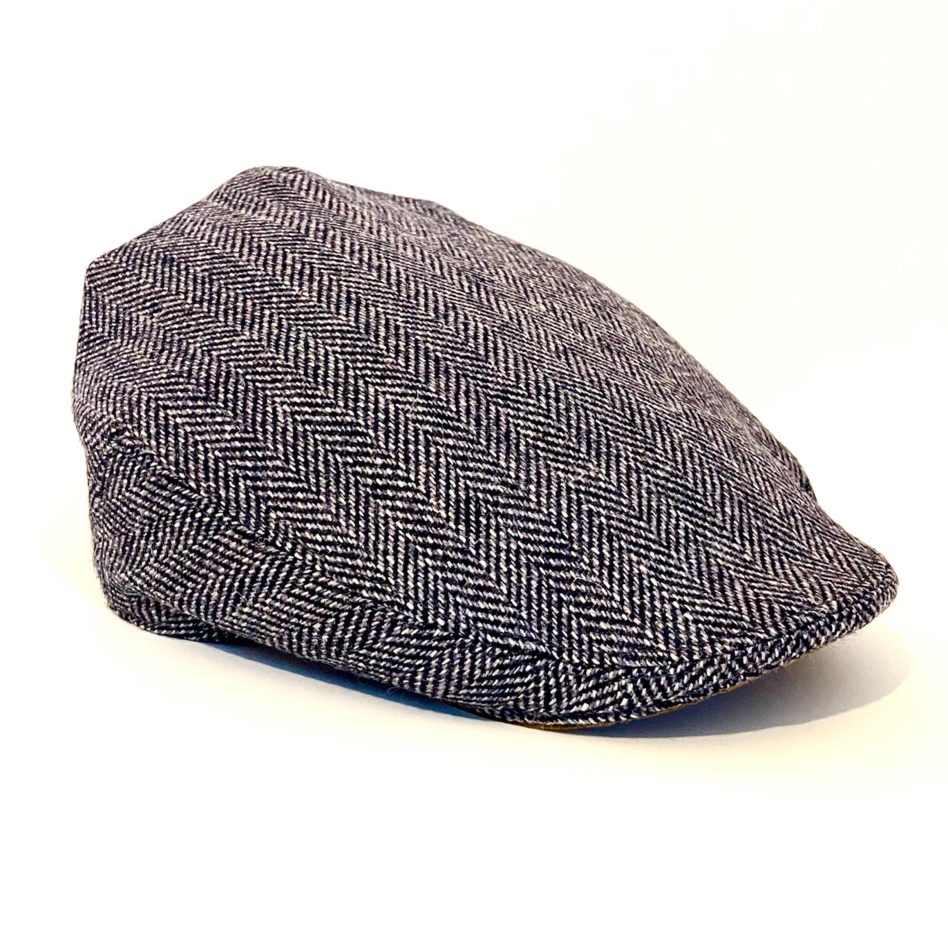 blue planet eco-herringbone ethical flat cap hat headwear kempadoo Millar km tweed sustainable manufacture British Yorkshire mens hats women's hats flat cap ivy cap navy pure wool luxury