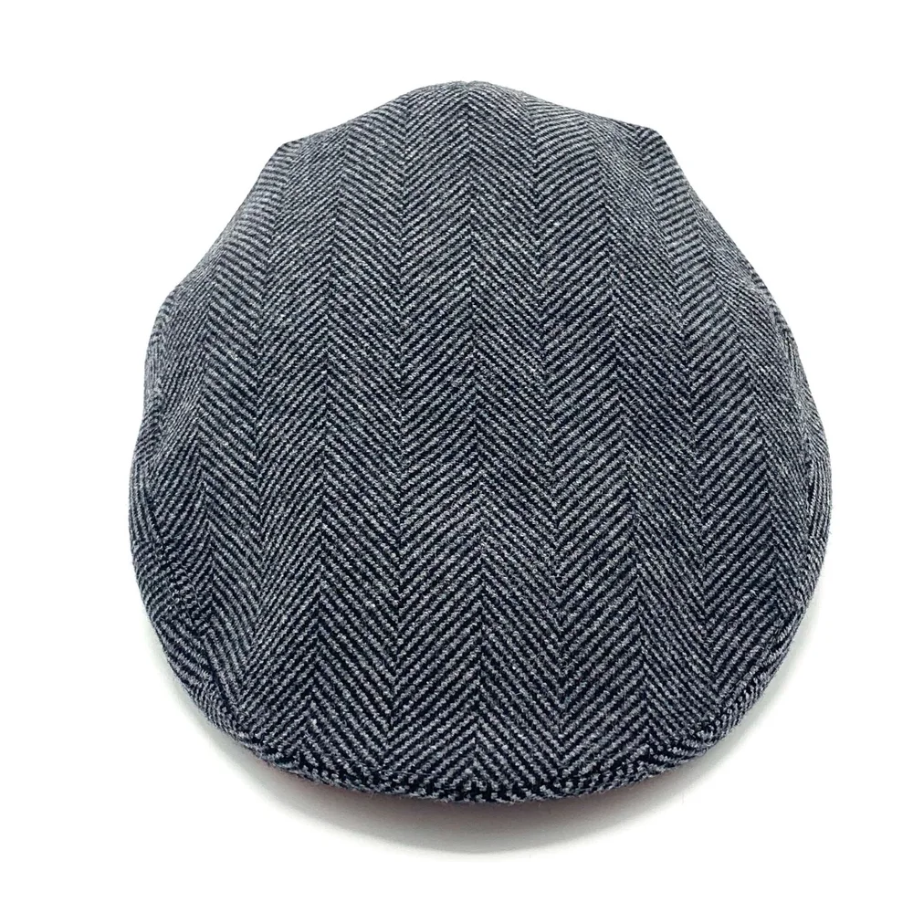 British made luxury Drifter Grey Herringbone Orange Flat Cap