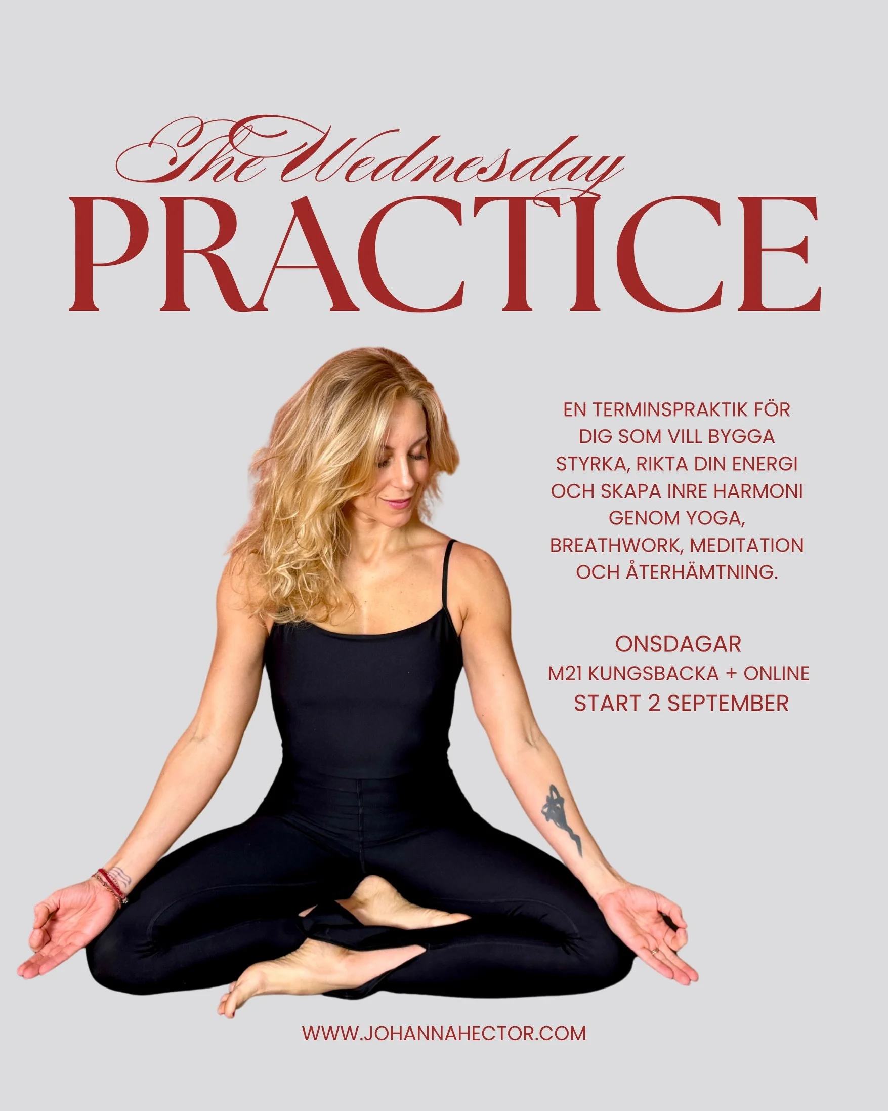 reklam f&ouml;r min nyhet: The Wednesday Practice❤️ En terminspraktik f&ouml;r dig som vill bygga styrka, rikta din energi och skapa mer inre lugn genom yoga, breathwork, meditation och &aring;terh&auml;mtning. 

Onsdagarna forts&auml;tter. I h&ouml;