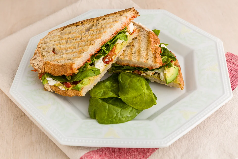 Spinach & Feta Pie, Avocado, Roasted Red Pepper Feta Toastie