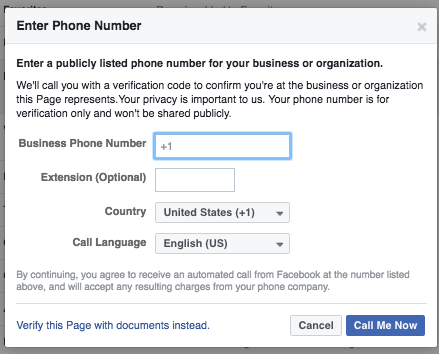 IF YOU HAVE A BUSINESS PHONE NUMBER, GREAT, YOU CAN USE IT. IF NOT, HIT 'VERIFY THIS PAGE WiTH DOCUMENTS INstead' AND JUST UPLOAD YOUR 501c3 REGISTRATION