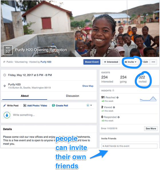 The good thing about creating an event on FB versus say using Eventbrite or Paperless Post is that it's much easier for people to invite OTHERS to the vent. In this way the event attendance can grow almost exponetially