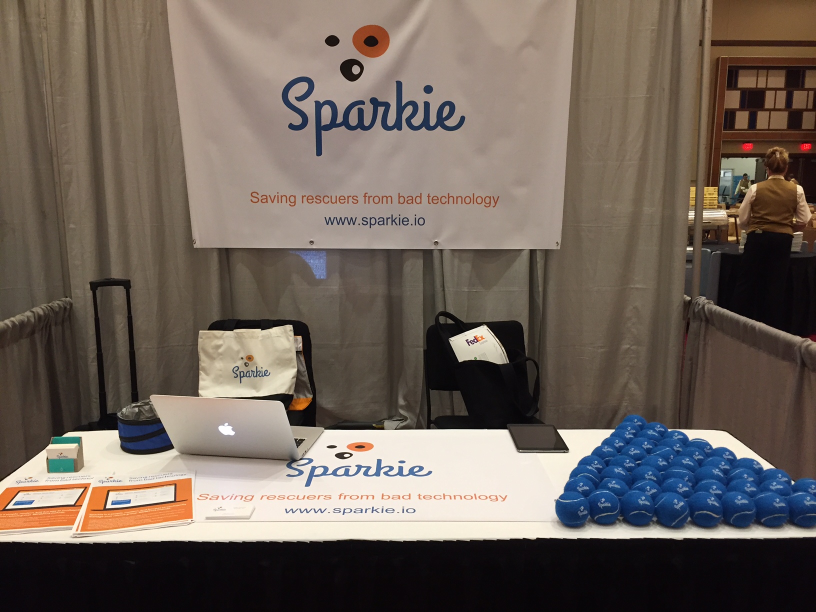 Not to brag (OK maybe a little!) we were really proud of how professional our booth looked, on a very limited budget. We had rescuers comment on how much they liked our logo and tagline and all of our tennis balls and one-pagers went! We always joke, if we ever take off, it's because of our logo, designed by Rachel's friend and VERY talented graphic designer, Siobhan O'Donnell