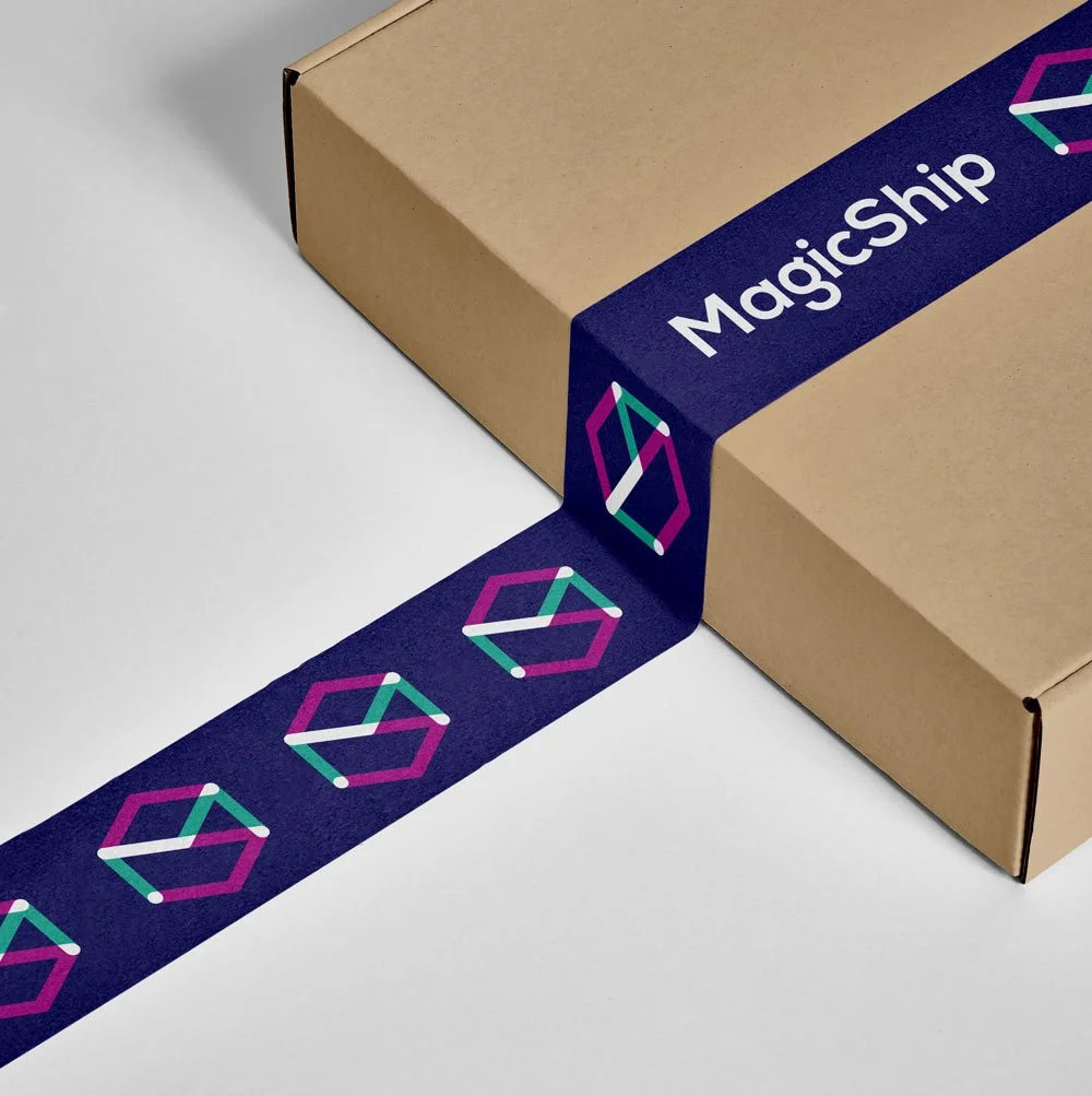 Magic Ship box with branded tape