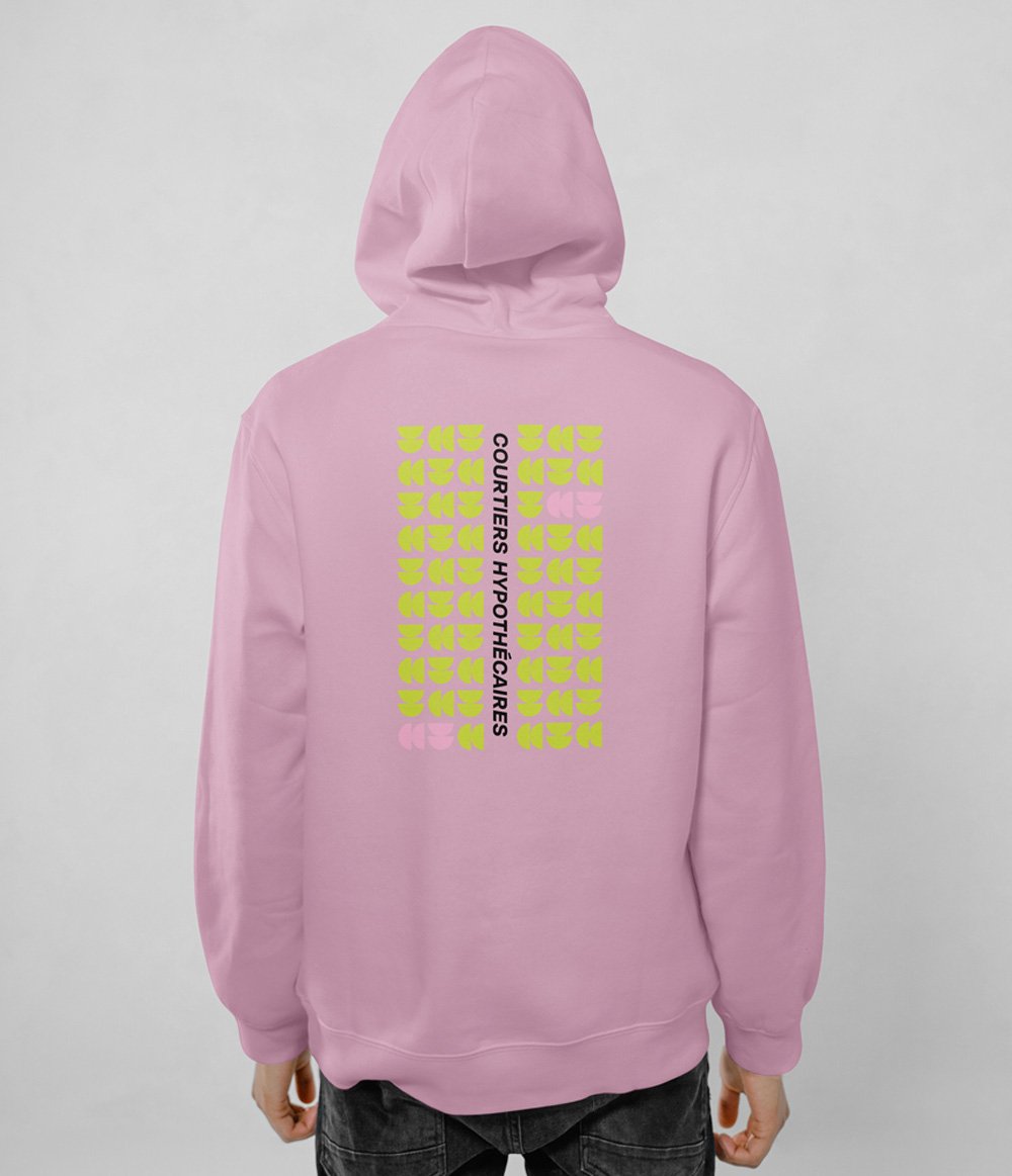 Pink hoodie design with geometric shapes