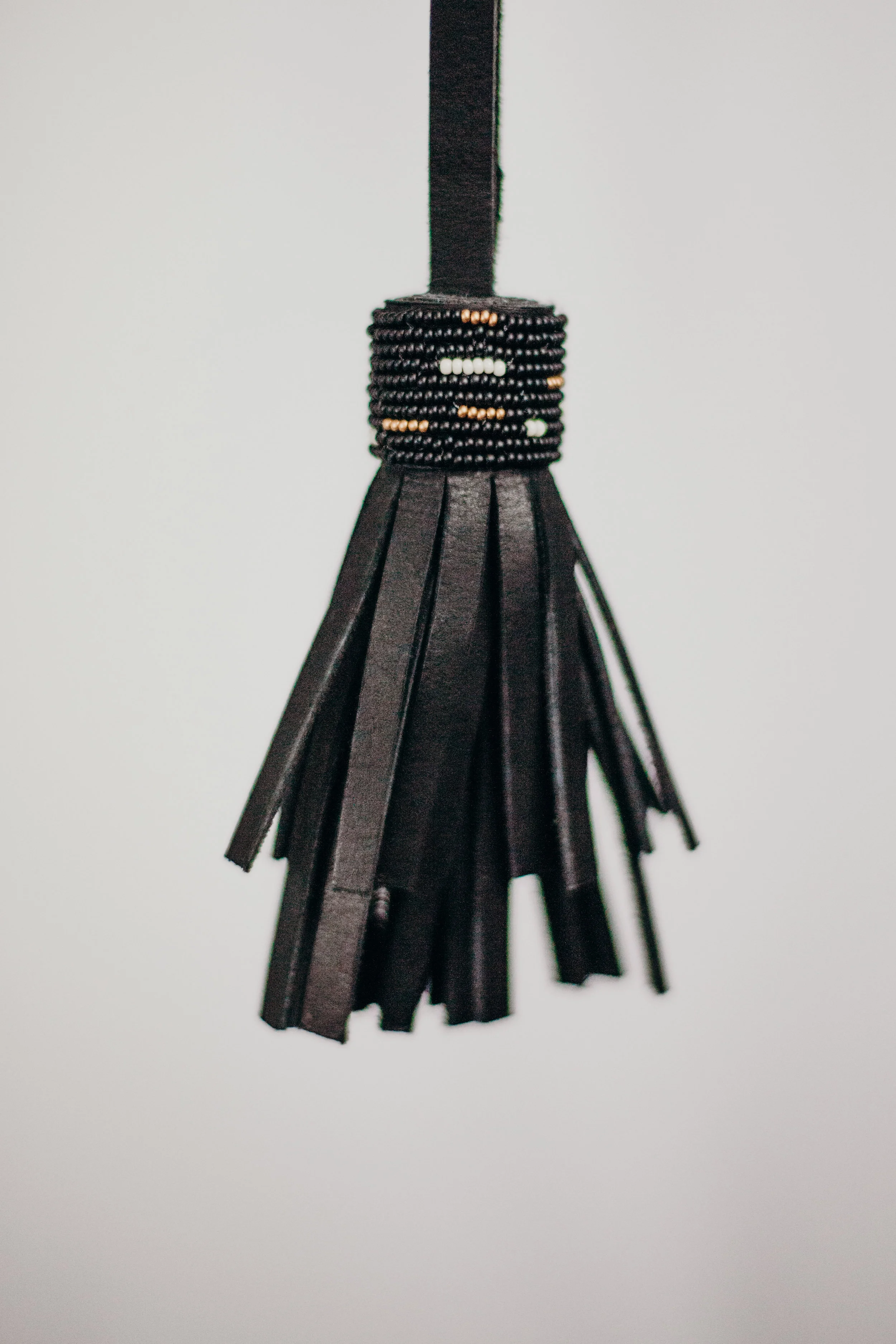 Beaded Leather Tassel Fob- Black.jpg