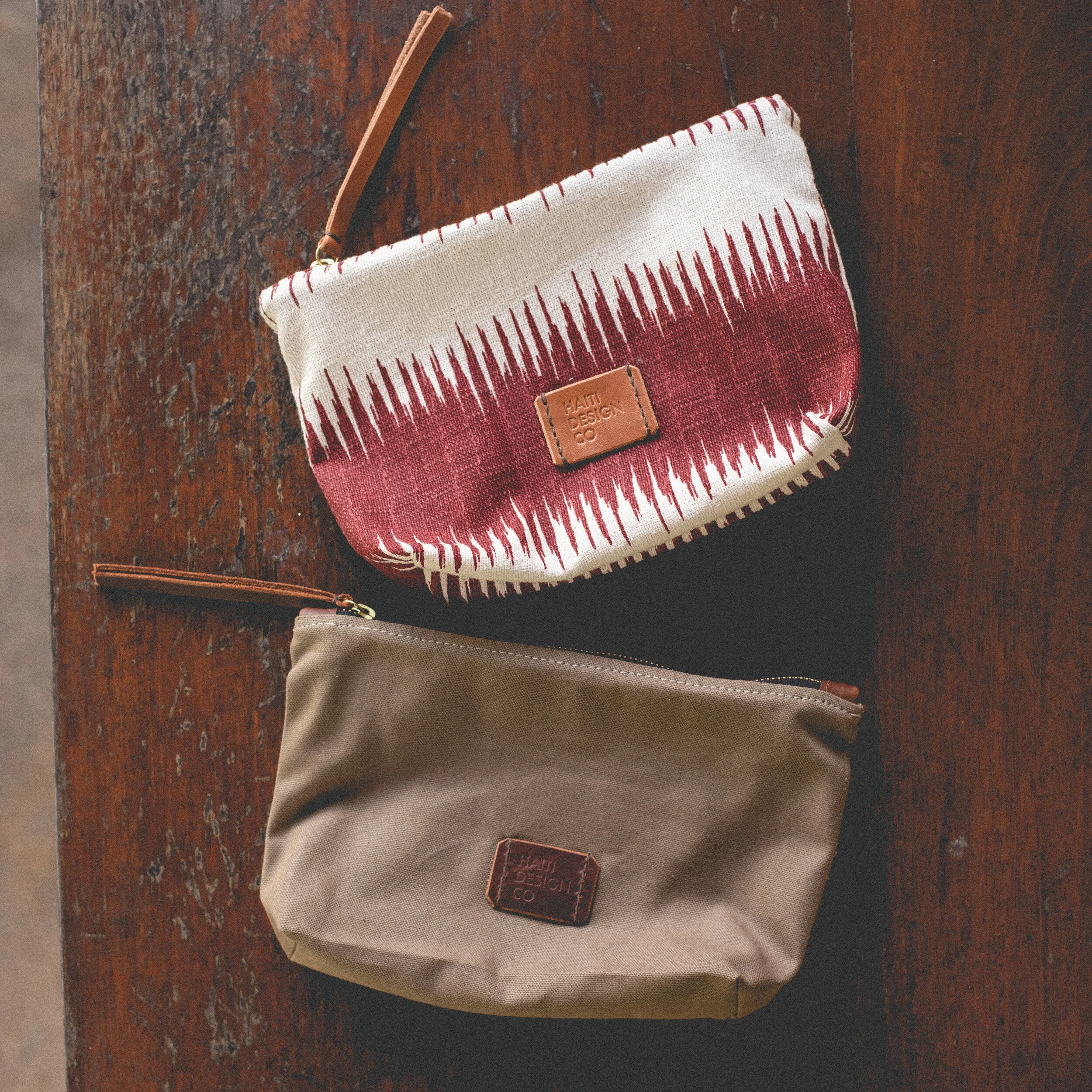 toiletry case red ikat khaki triangle.jpg