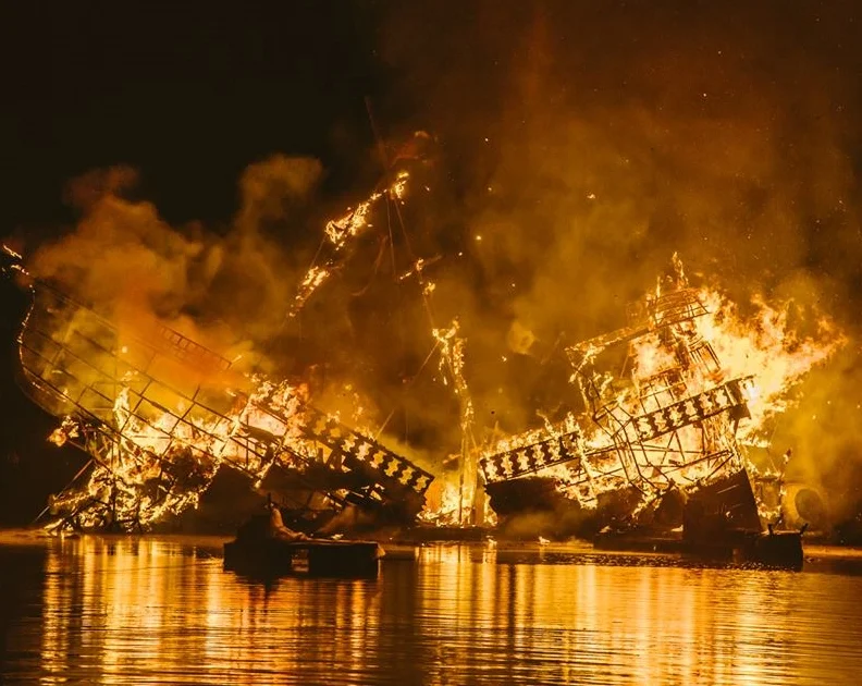 ... and each year, the installation is burned in full ceremony with accompanying fireworks, designed and executed by The Pirate Technics and the ENTS team from Secret Garden Party.
