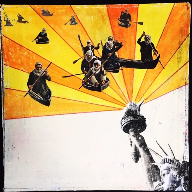 Refugees/Mixed Media on Book Cover/SOLD