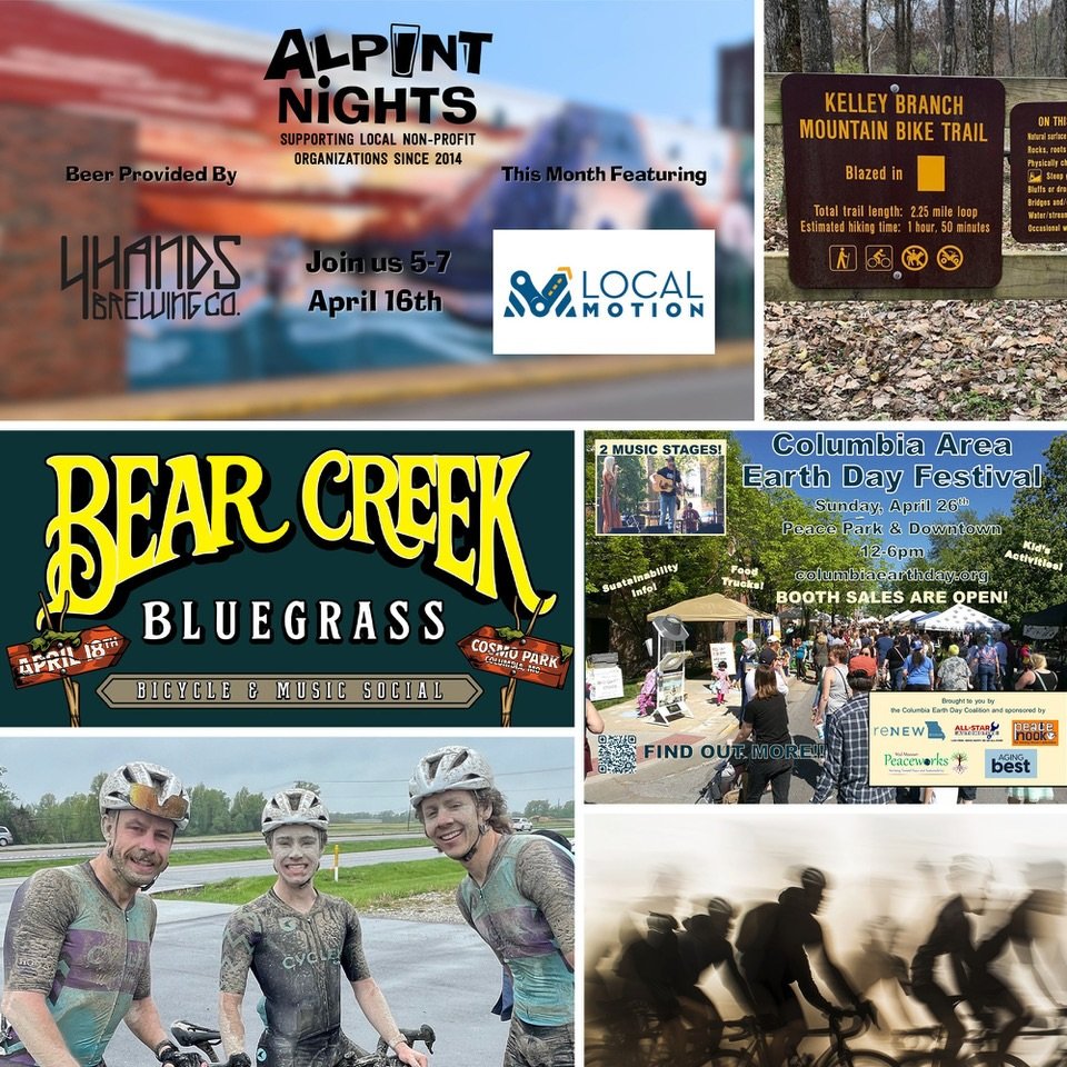 Upcoming Events in Columbia!
We&rsquo;ve got a stacked lineup of ways to ride, hang, and give back with the community:
Tomorrow: Al-Pint Night supporting Local Motion at the Alpine Shop, 5&ndash;7 p.m.
This Saturday: Bear Creek Bluegrass Bike &amp; M