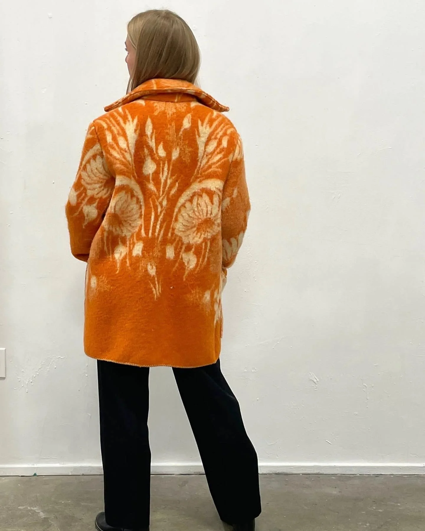 Tangerine Floral Wool Blanket Coat