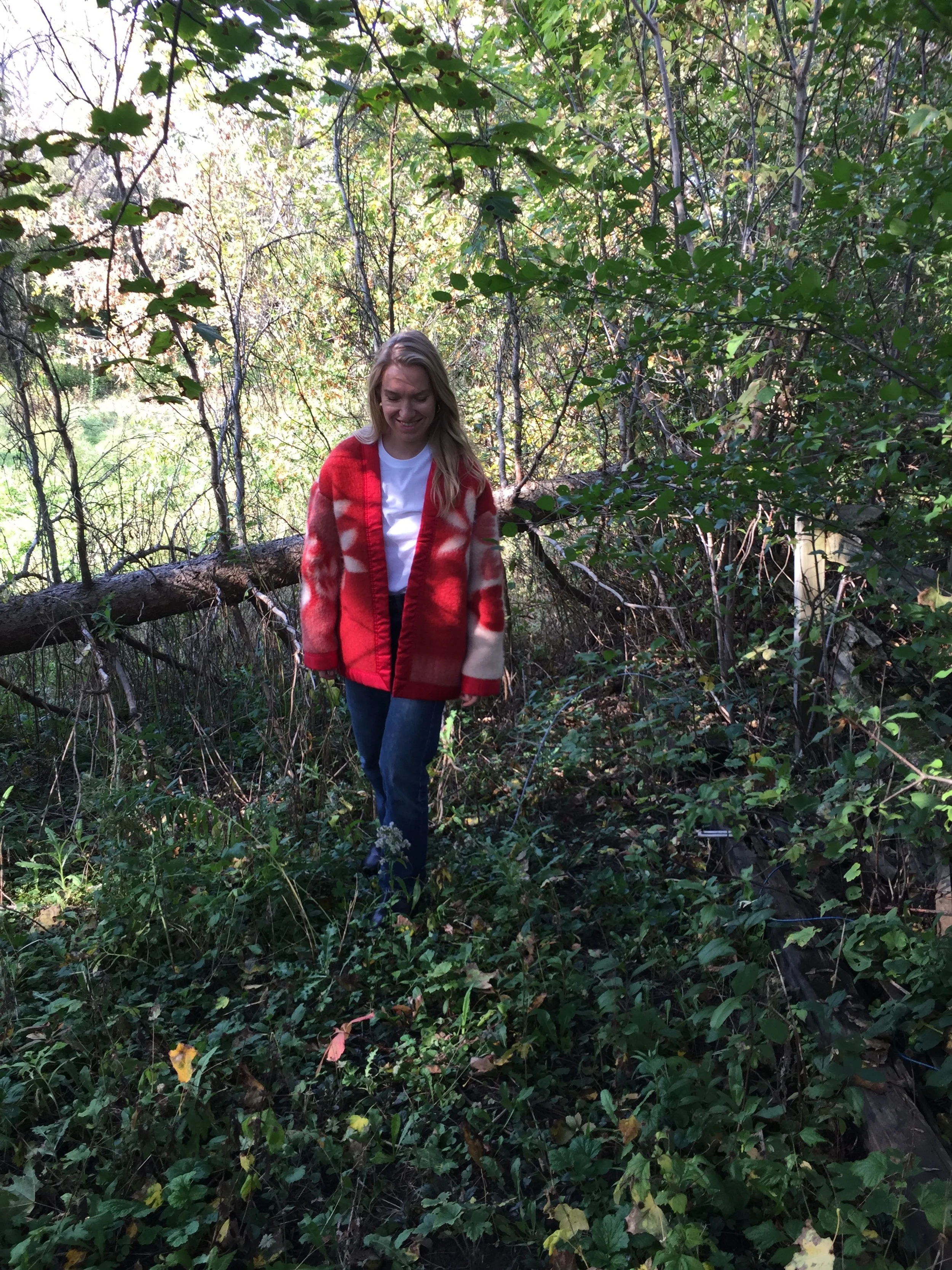 Red Floral Wool Blanket Coat