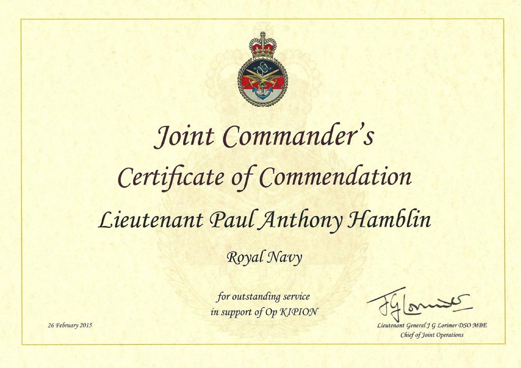 Joint Commander's Commendation, 2015