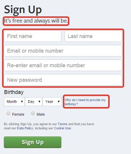Facebook Sign Up
