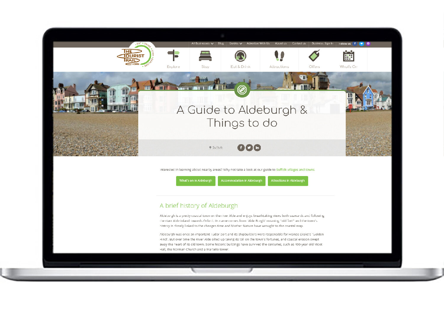 Aldeburgh seaside town. Beach, Arts and culture restaurants and shops. 1 Hour drive